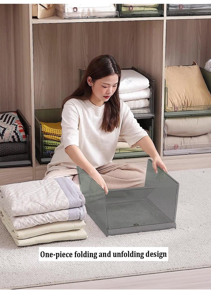 2-PCS Foldable Stackable Clear Plastic Closet Storage Basket, Wardrobe Organizer, Bin Sweater Drawer Shelf, Closet Storage Container, Drawers Organizer, Wardrobe Drawer Separators for Home office