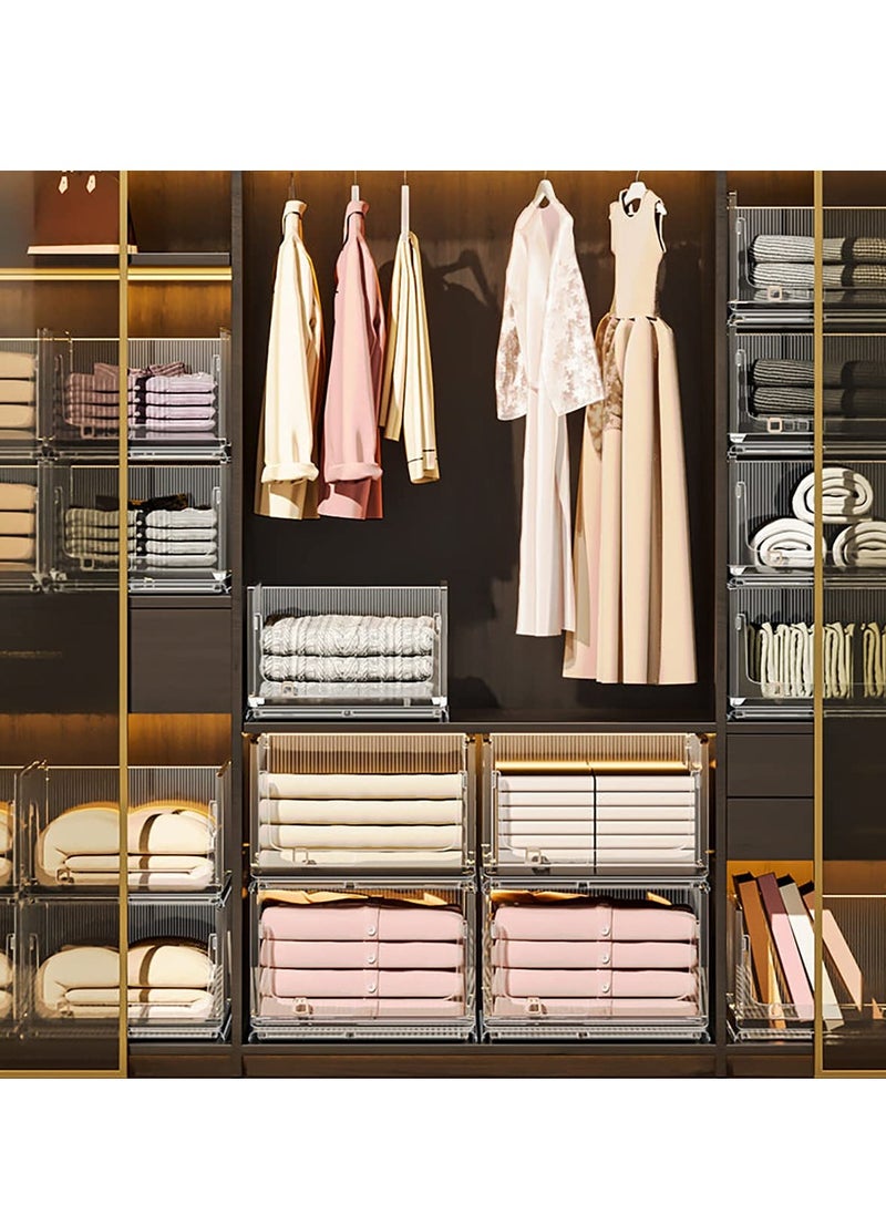 2-PCS Foldable Stackable Clear Plastic Closet Storage Basket, Wardrobe Organizer, Bin Sweater Drawer Shelf, Closet Storage Container, Drawers Organizer, Wardrobe Drawer Separators for Home office