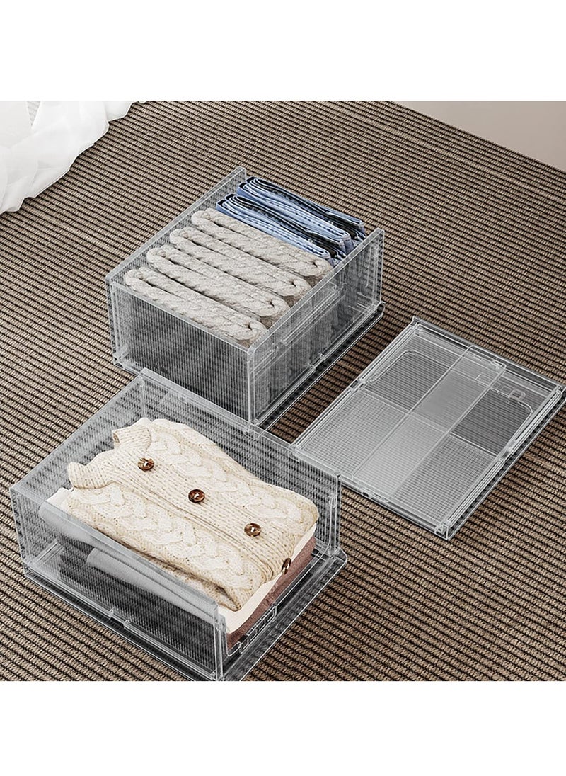 2-PCS Foldable Stackable Clear Plastic Closet Storage Basket, Wardrobe Organizer, Bin Sweater Drawer Shelf, Closet Storage Container, Drawers Organizer, Wardrobe Drawer Separators for Home office