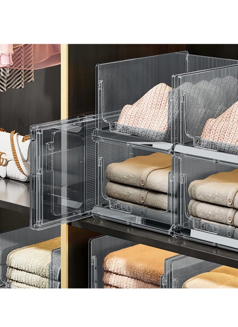2-PCS Foldable Stackable Clear Plastic Closet Storage Basket, Wardrobe Organizer, Bin Sweater Drawer Shelf, Closet Storage Container, Drawers Organizer, Wardrobe Drawer Separators for Home office