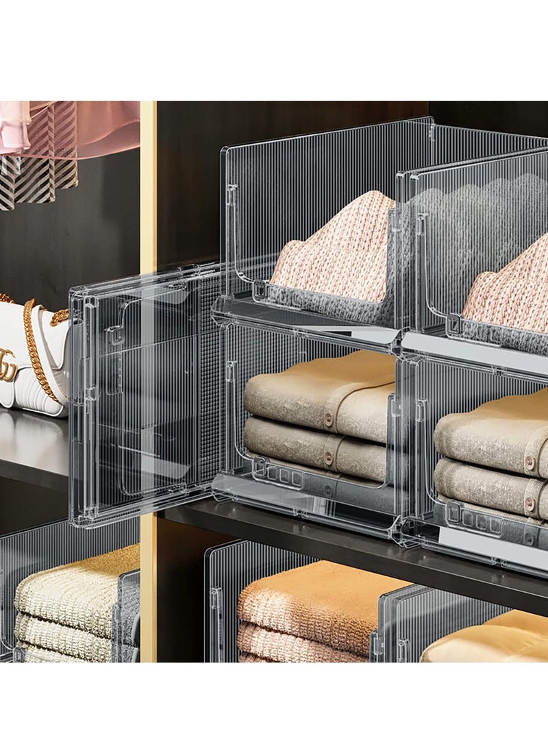2-PCS Foldable Stackable Clear Plastic Closet Storage Basket, Wardrobe Organizer, Bin Sweater Drawer Shelf, Closet Storage Container, Drawers Organizer, Wardrobe Drawer Separators for Home office