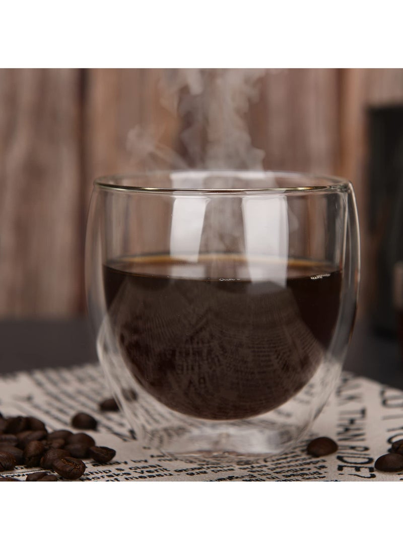 AAS ECOM Espresso Cup Shot Glass Coffee Set of 2 - Double Wall Insulated Glass Tumbler With Handle Everyday Coffee Cup Ideal For Espresso And Coffee Machines (80ML)  - Image 2