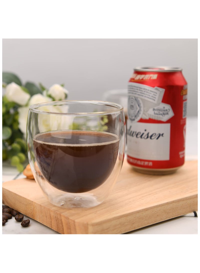 AAS ECOM Espresso Cup Shot Glass Coffee Set of 2 - Double Wall Insulated Glass Tumbler With Handle Everyday Coffee Cup Ideal For Espresso And Coffee Machines (80ML)  - Image 5