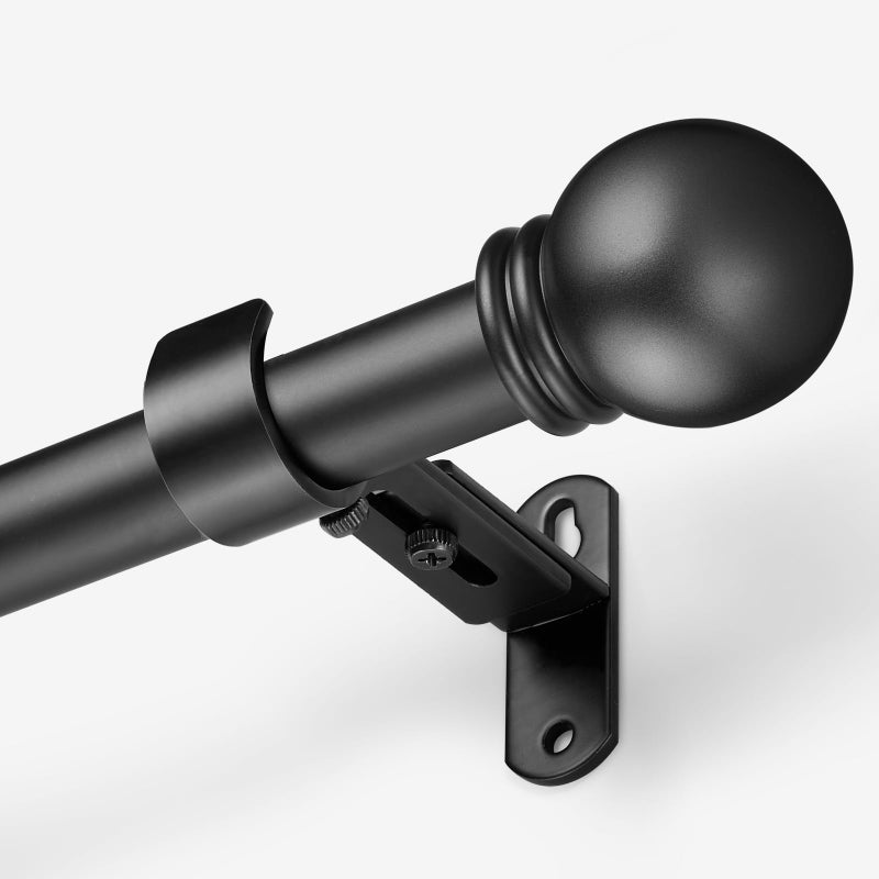 AMZSEVEN Curtain Rods for Windows 16 to 136 Inches Curtain Rod Max Adjustable Length of 144 IN 68 Diameter Drapery Rods Round Finials Black Pack of 1