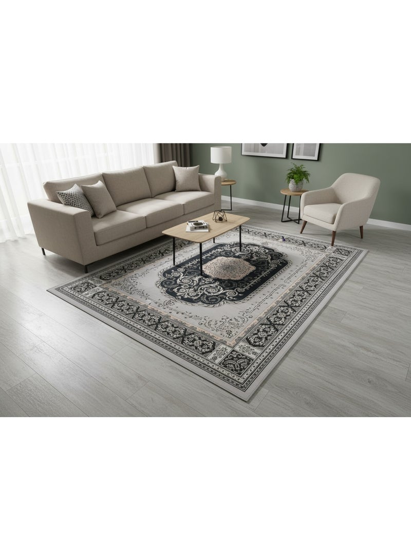 Noon East Carpet Rug with Anti- Slip backing | Persian Legacy Design  - Black | Size - 160x230 cm - 5x7.5 ft | For Medium Sized Family room, Bedroom with queen beds, 4-6 seater Dinning area, Entry hallways & Foyers - Image 5