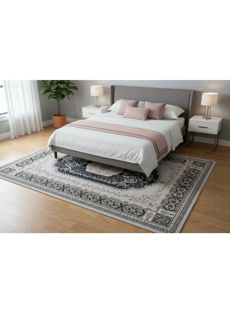 Noon East Carpet Rug with Anti- Slip backing | Persian Legacy Design  - Black | Size - 160x230 cm - 5x7.5 ft | For Medium Sized Family room, Bedroom with queen beds, 4-6 seater Dinning area, Entry hallways & Foyers - Image 4