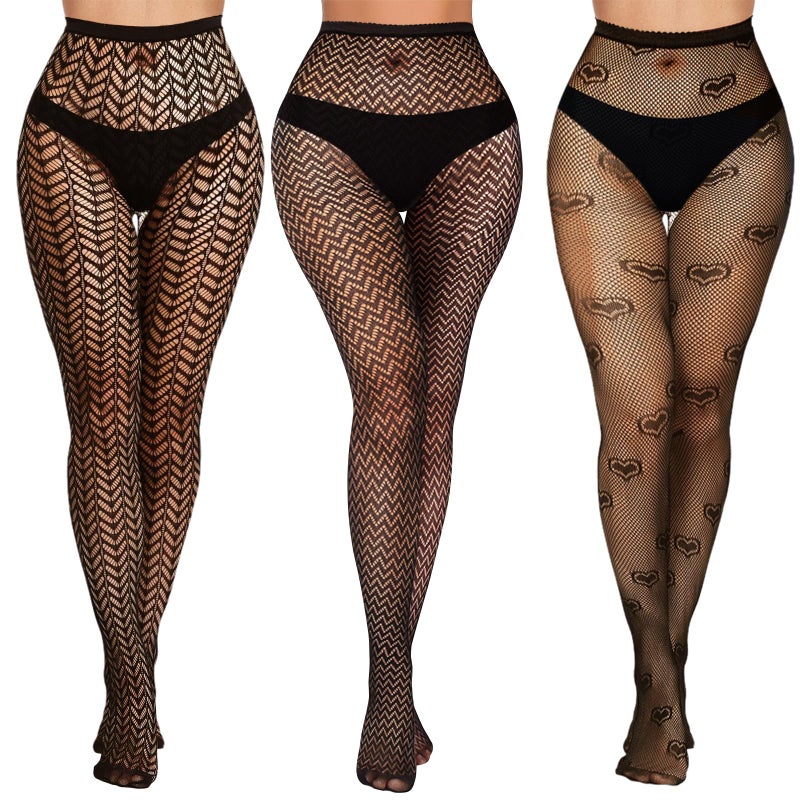 Buauty 3 Pairs Lace Patterned Fishnet Tights for Women, Black Fishnets Leggings Lace Tights with Designs for Women, Floral Stockings Small Hole Pattern Leggings Net Pantyhose - Image 1