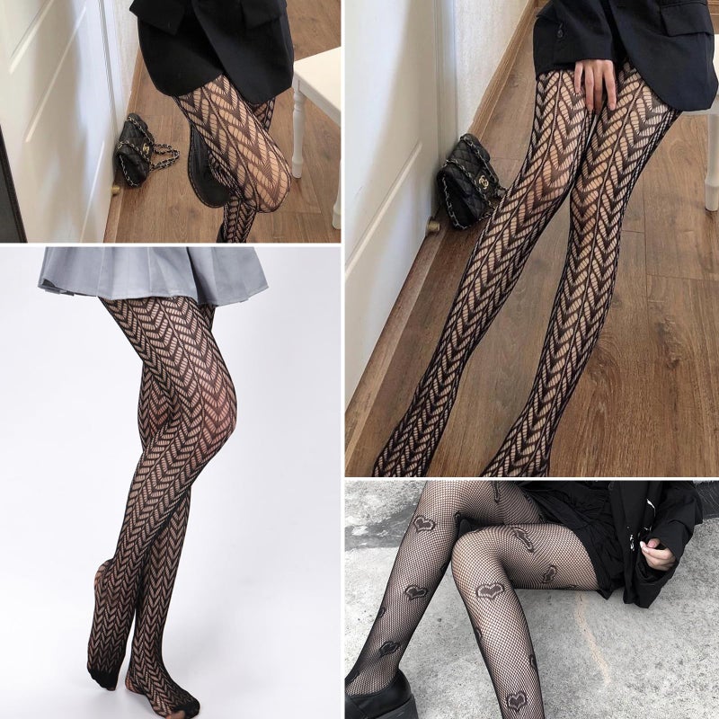 Buauty 3 Pairs Lace Patterned Fishnet Tights for Women, Black Fishnets Leggings Lace Tights with Designs for Women, Floral Stockings Small Hole Pattern Leggings Net Pantyhose - Image 5