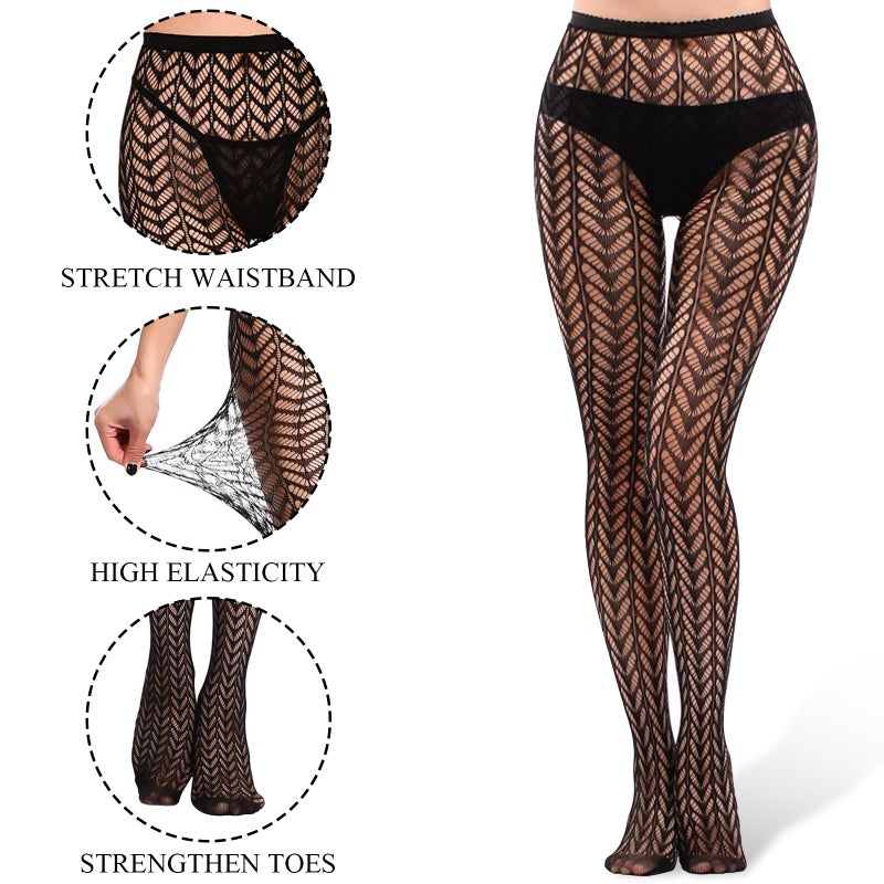 Buauty 3 Pairs Lace Patterned Fishnet Tights for Women, Black Fishnets Leggings Lace Tights with Designs for Women, Floral Stockings Small Hole Pattern Leggings Net Pantyhose - Image 2