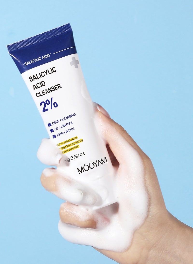 موويام منظف ​​حمض الساليسيليك - يحتوي على 2% من حمض الساليسيليك والسيراميد والنياسيناميد | غسول وجه رغوي لطيف للبشرة الحساسة والمعرضة لحب الشباب | تنظيف عميق للمسام | للجنسين - 80 جم/2.82 أونصة - Image 4