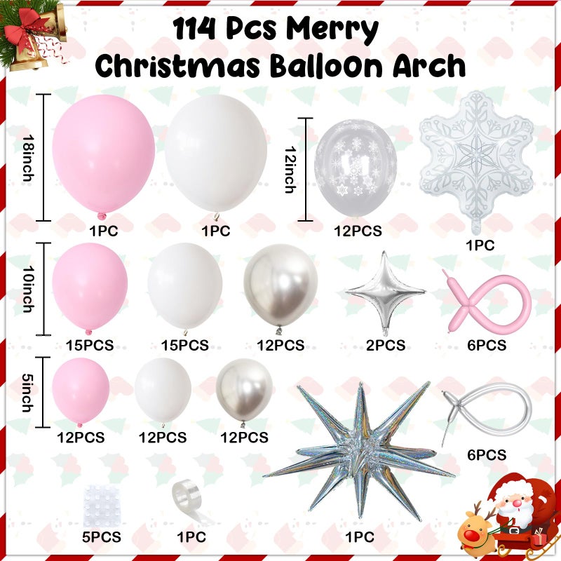 Paeyeq Pink Winter Wonderland Balloon Arch Garland Kit, Pink White Metallic Silver Balloons with Snowflake Star Foil Balloons for Winter Christmas Baby Its Cold Outside Baby Shower Birthday Party Decorations - Image 2