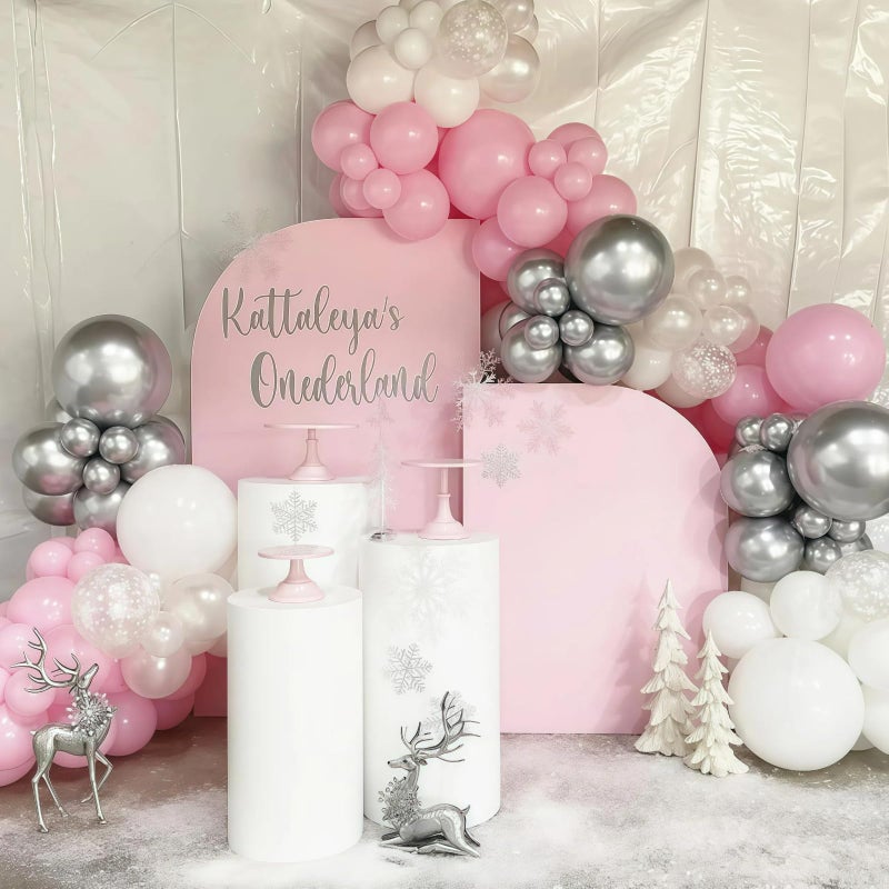 Paeyeq Pink Winter Wonderland Balloon Arch Garland Kit, Pink White Metallic Silver Balloons with Snowflake Star Foil Balloons for Winter Christmas Baby Its Cold Outside Baby Shower Birthday Party Decorations - Image 4