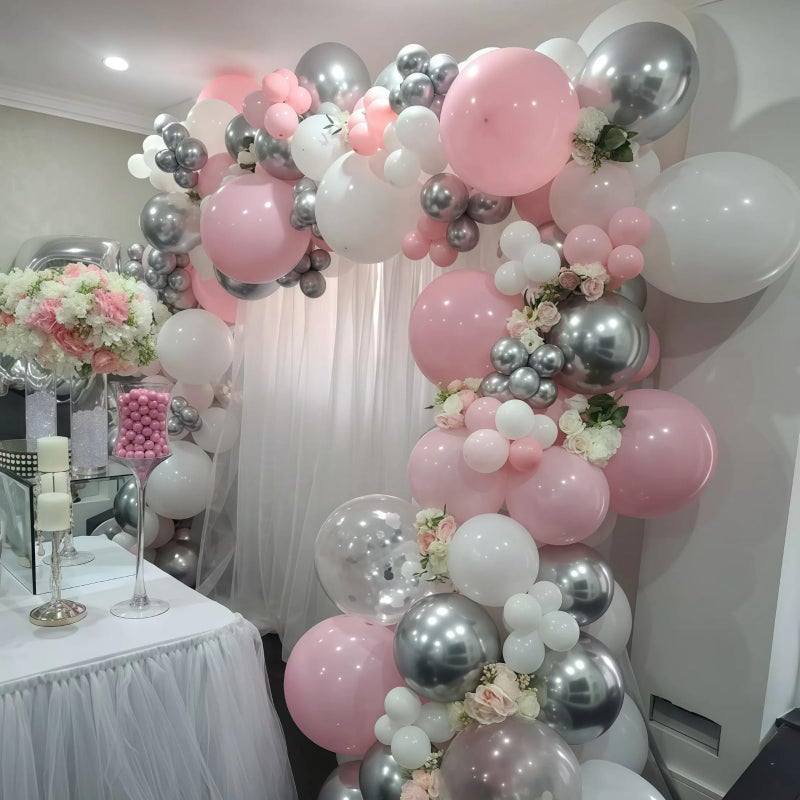 Paeyeq Pink Winter Wonderland Balloon Arch Garland Kit, Pink White Metallic Silver Balloons with Snowflake Star Foil Balloons for Winter Christmas Baby Its Cold Outside Baby Shower Birthday Party Decorations - Image 5