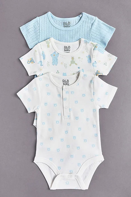 R&B 3 Pack Printed Bodysuits with Short Sleeves