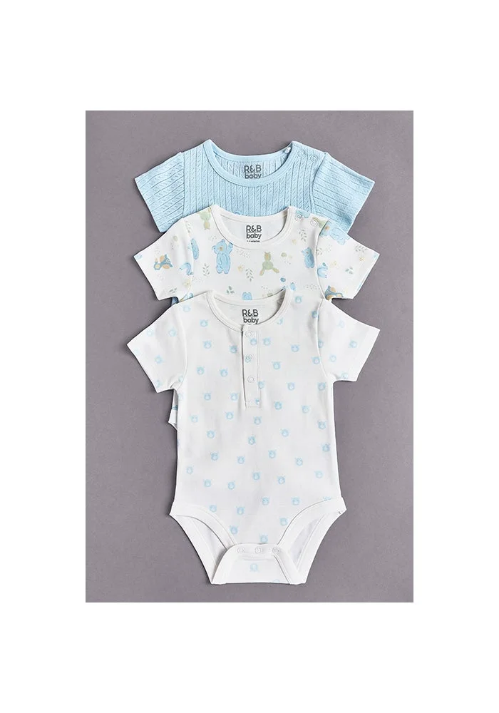 R&b 3 Pack Printed Bodysuits with Short Sleeves