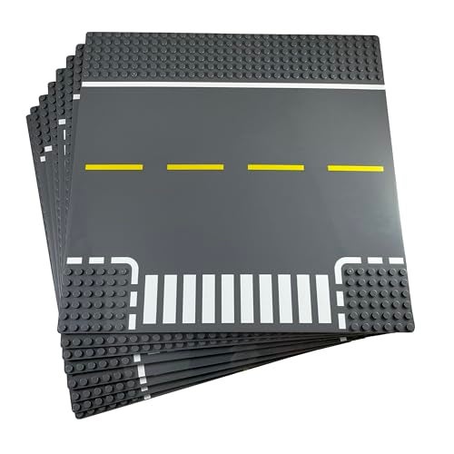 Apostrophe Games Road Baseplate  Premium Building Blocks Base Plates Compatible with All Major Brands  8pcs Baseplate Gray with Road Design  Straight Curve Crossroad TJunction Gray Base Plates - Image 1