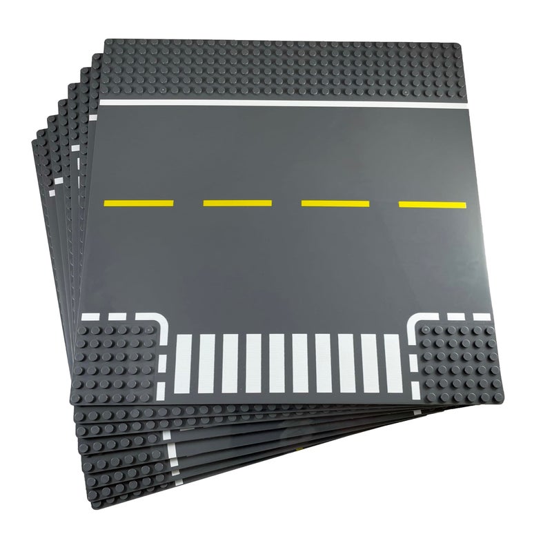 Apostrophe Games Road Baseplate  Premium Building Blocks Base Plates Compatible with All Major Brands  8pcs Baseplate Gray with Road Design  Straight Curve Crossroad TJunction Gray Base Plates - Image 2