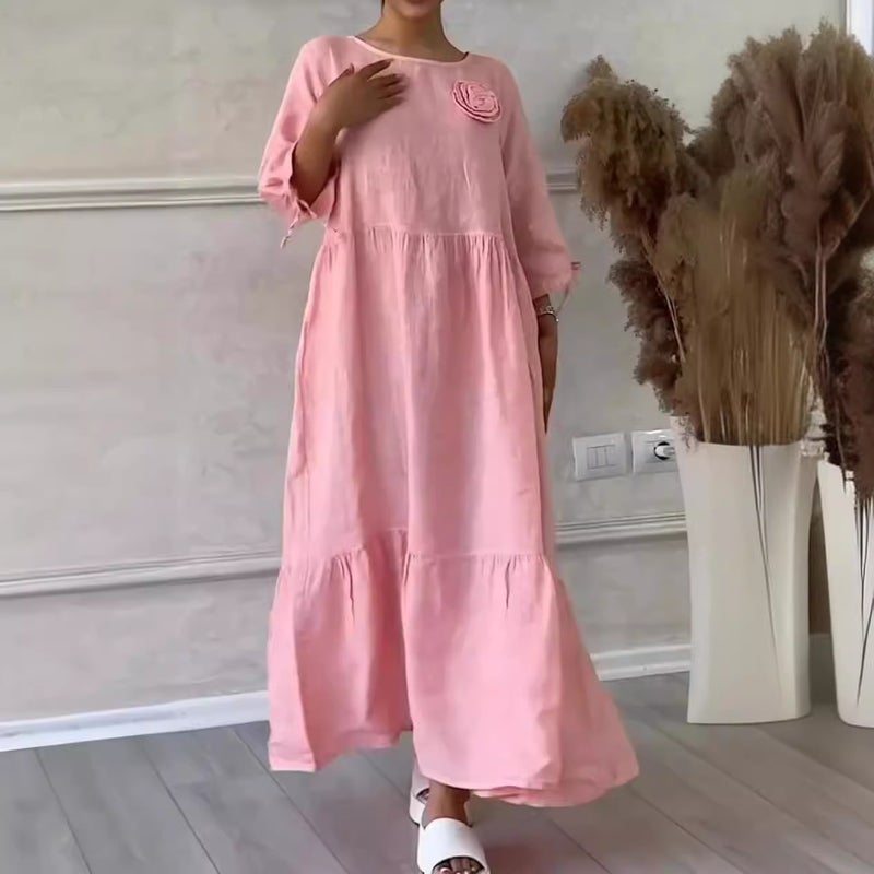 Women's Casual Long Sleeve Drawstring Back Tie Dress with Shirring Detail - Image 4
