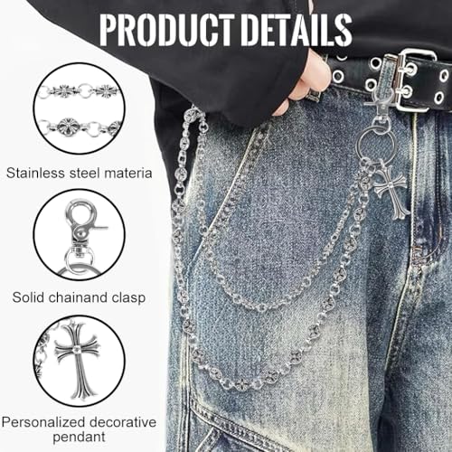 GUSTAVE® Layered Pants Chain for Men Wallet Chain Pants Chains Double Cross Pocket Chains Punk Trousers Jeans for Biker Heavy Skull Belt Goth Accessories - Image 4