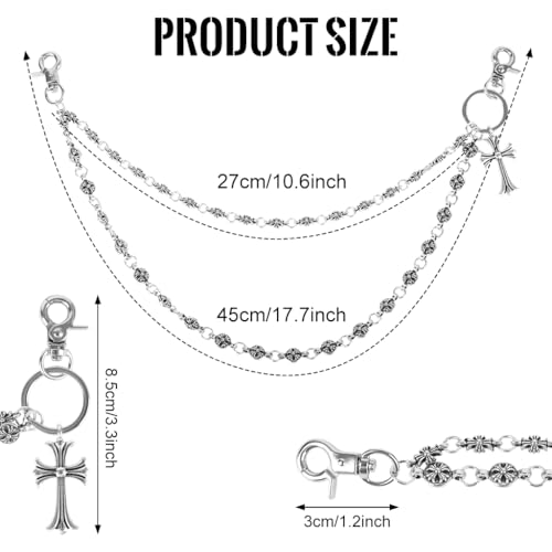 GUSTAVE® Layered Pants Chain for Men Wallet Chain Pants Chains Double Cross Pocket Chains Punk Trousers Jeans for Biker Heavy Skull Belt Goth Accessories - Image 2