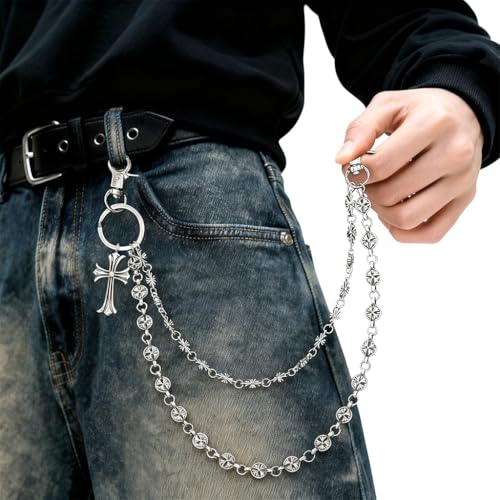 GUSTAVE® Layered Pants Chain for Men Wallet Chain Pants Chains Double Cross Pocket Chains Punk Trousers Jeans for Biker Heavy Skull Belt Goth Accessories - Image 3