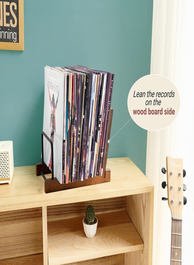 أم كونو حامل تخزين أسطوانات الفينيل من Mkono، حامل عرض ألبومات عصري من الخشب الصلب مع رف معدني أسود، منظم ديكور منزلي ريفي لأسطوانات الفينيل، يتسع لما يصل إلى 30 ألبومًا، 11.8 بوصة طول × 7 بوصة عرض × 8.7 بوصة ارتفاع، بني - Image 2