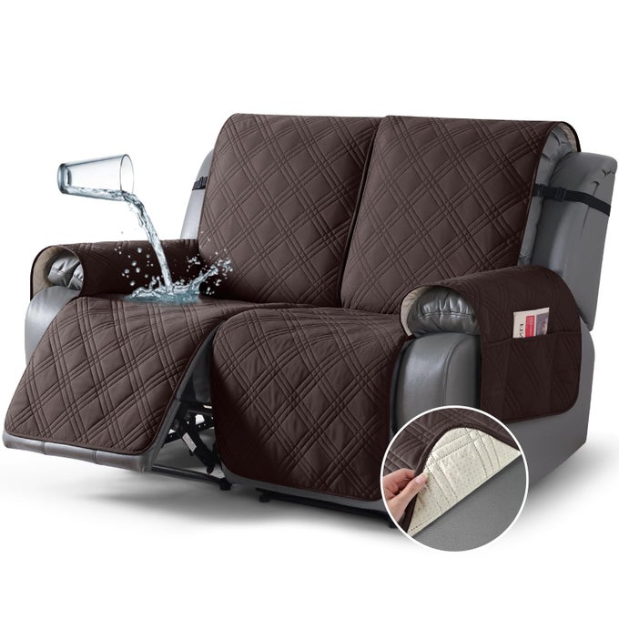 100 WATERPROOF LOVESEAT RECLINER COVER NON SLIP SPLIT LOVESEAT COVERS FOR RECLINING SOFA WITH ELASTIC STRAPS WASHABLE RECLINER CHAIRFURNITURE PROTECTOR FOR PETS2 SEATER CHOCOLATE