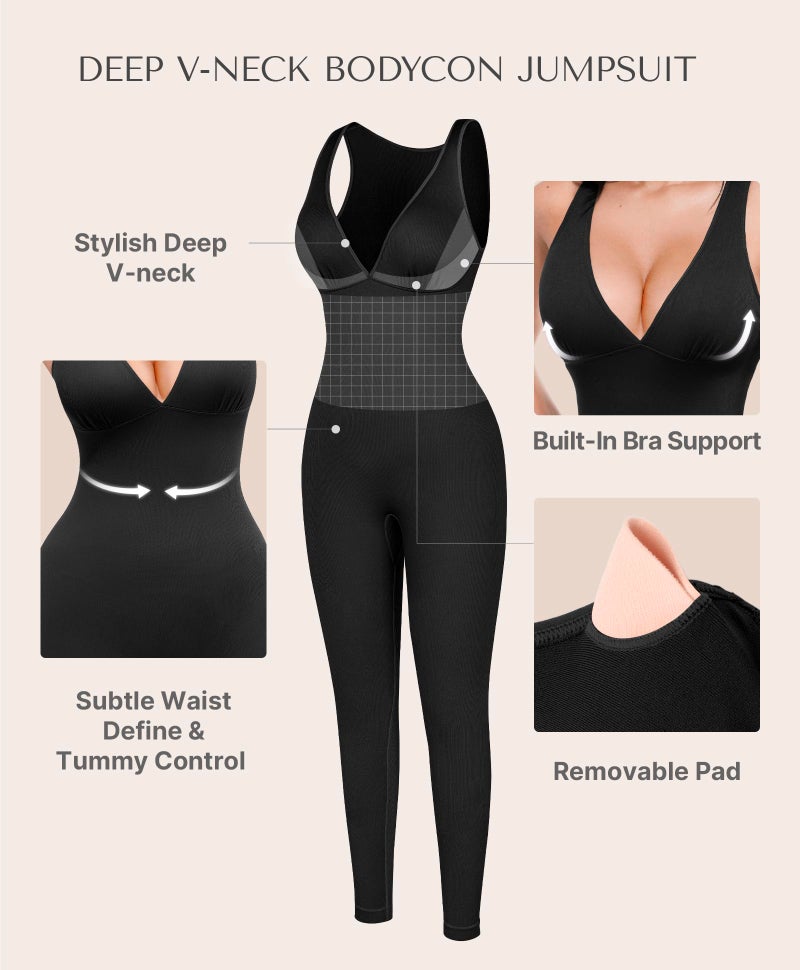 SHAPELLX Yoga Compression Jumpsuits for Women One Piece Workout Outfits Ribbed Gym Bodycon Pants Romper (Black X-Large) - Image 3