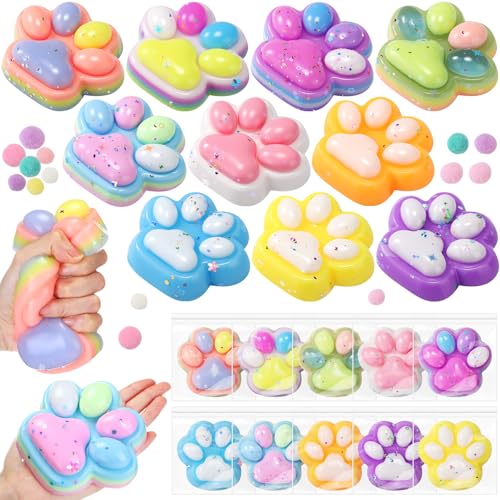 Arrowbash 10 Pack 5 Inch Giant Cat Paw Taba Squeeze Big Cat Paw Squeeze Colorful Large Taba Soft Silicone Handmade Stretchable Springy Gifts for Adult Office Stress Relief Birthday Novelty Sequin - Image 1