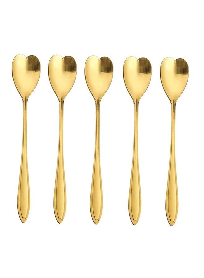 SZLFSX Set of 10 Heart-Shaped Gold Stainless Steel Spoons for Coffee, Desserts, and Tea - Ideal for Sugar, Stirring, Ice Cream, and Cake 5inch - Image 1