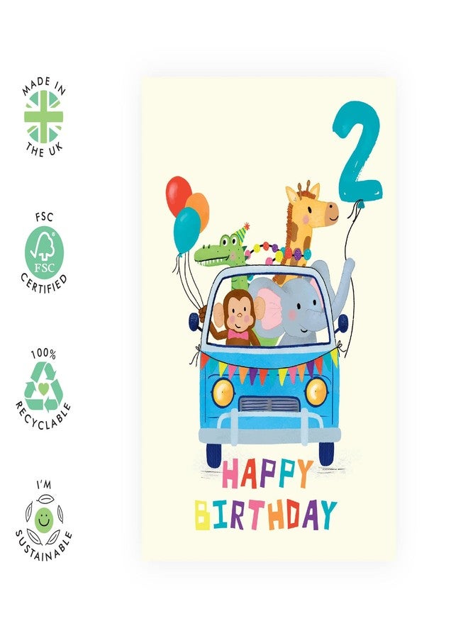 CENTRAL 23 Happy 2nd Birthday Card For Boys Girls Kids - 'BDAY Car Animals Age 2' - Second Birthday Greeting Card For Kids Toddler - Two Year Old - Gifts For Son - Comes With Stickers - Image 2