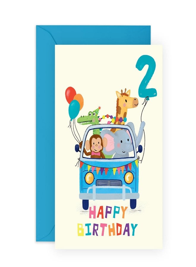 CENTRAL 23 Happy 2nd Birthday Card For Boys Girls Kids - 'BDAY Car Animals Age 2' - Second Birthday Greeting Card For Kids Toddler - Two Year Old - Gifts For Son - Comes With Stickers - Image 1