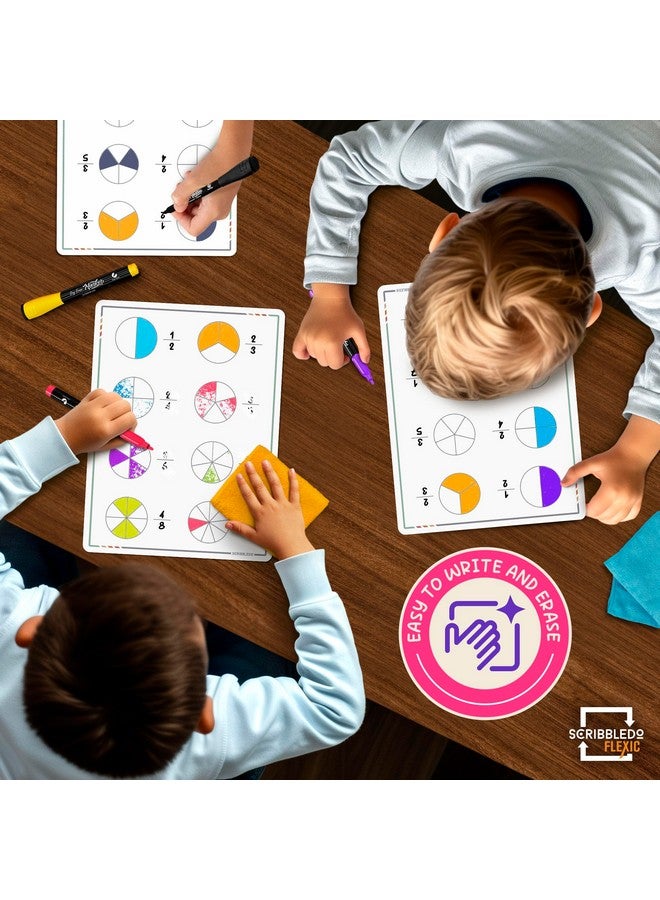 Scribbledo Fraction Manipulatives 9”X12” Small White Board Dry Erase Sheets Math Manipulatives 1St Grade Students 2Nd Grade Fractions Homeschool Supplies Teacher Classroom Pack Of 10 Sheets - Image 3