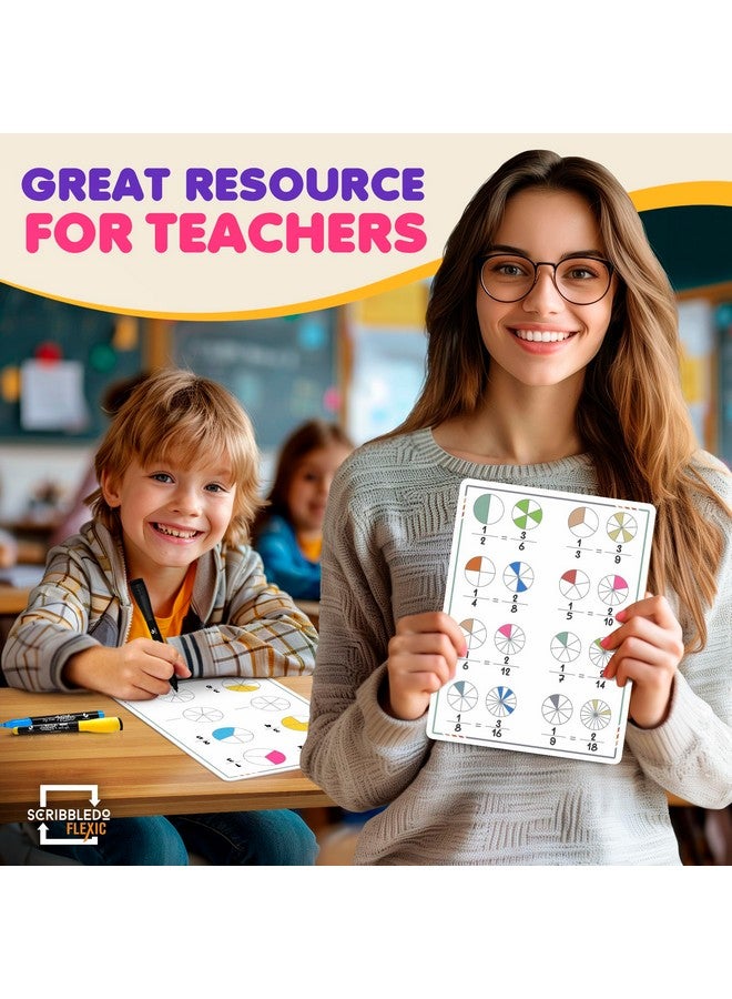 Scribbledo Fraction Manipulatives 9”X12” Small White Board Dry Erase Sheets Math Manipulatives 1St Grade Students 2Nd Grade Fractions Homeschool Supplies Teacher Classroom Pack Of 10 Sheets - Image 2