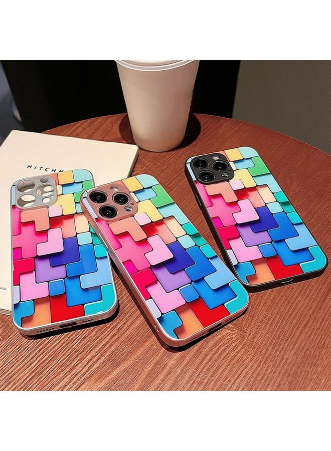 زبون جراب لهاتف iPhone 12 Pro بنمط مكعبات ألعاب ملونة، جراب هاتف زجاجي مقاوم للصدمات - Image 5