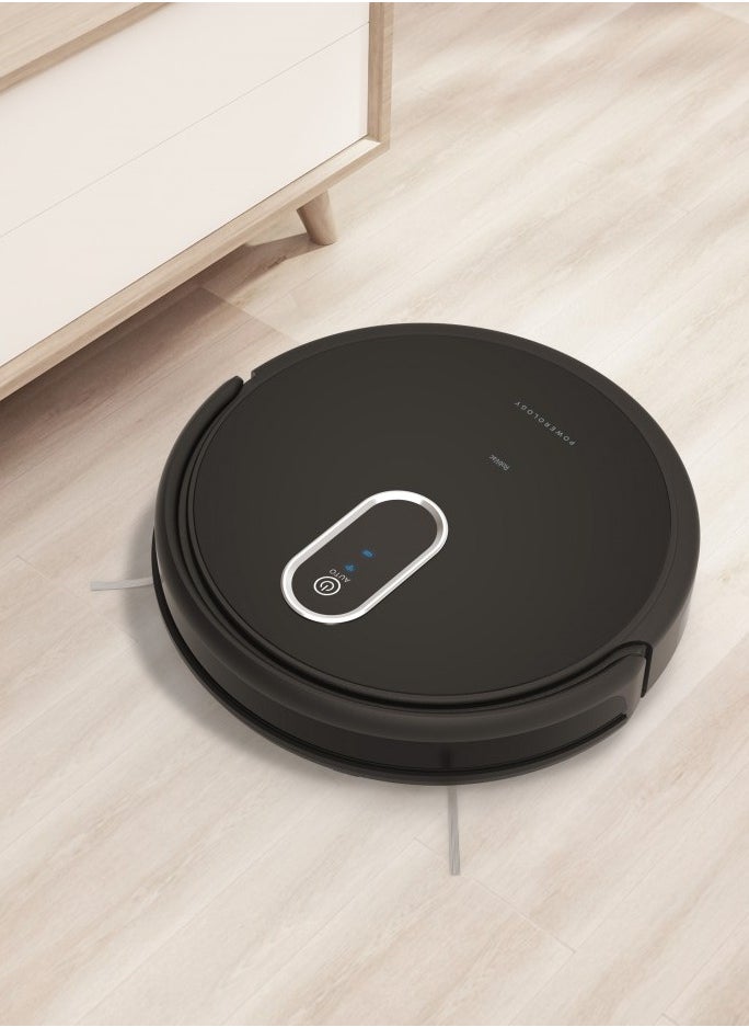 Powerology - 2600mAh Smart Robotic Vacuum Cleaner 20W, Re-Washable HEPA Filter, 2000Pa Strong Suction, 2H Working Time, 500ml Bin Capacity Alexa And Assistant Voice Command - Black - Image 1