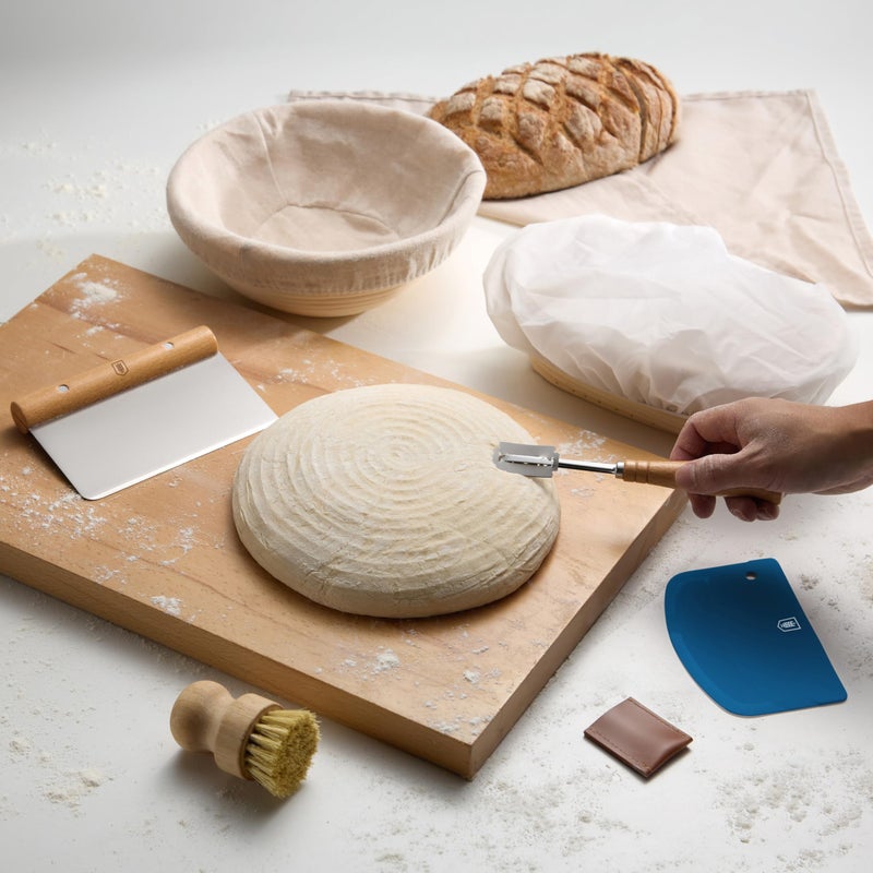 Kook Banneton Bread Proofing Set, Artisan Sourdough Bread Making Kit with Round & Oval Rattan Baskets, Liners, Dough Scrapers, Scoring Lame + Blades, Brush & Dough Cover (Set of 2) - Image 2