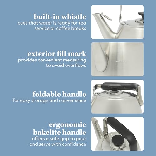 Sur La Table Kitchen Essentials 2 Qt Heavy Gauge Brushed Stainless Steel Whistling Tea Kettle – Durable Stovetop Kettle - Image 4