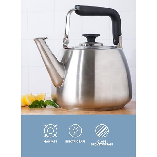 Sur La Table Kitchen Essentials 2 Qt Heavy Gauge Brushed Stainless Steel Whistling Tea Kettle – Durable Stovetop Kettle - Image 5