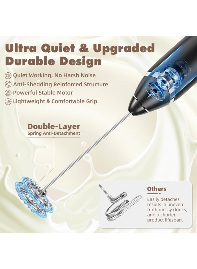 MORTICO Rechargeable Handheld Milk Frother, 3 Variable Speeds, 3 Whisks and Storage Box, Electric Drink Mixer for Latte, Cappuccino, Hot Chocolate, Eggs and Protein Powder, Black - Image 2