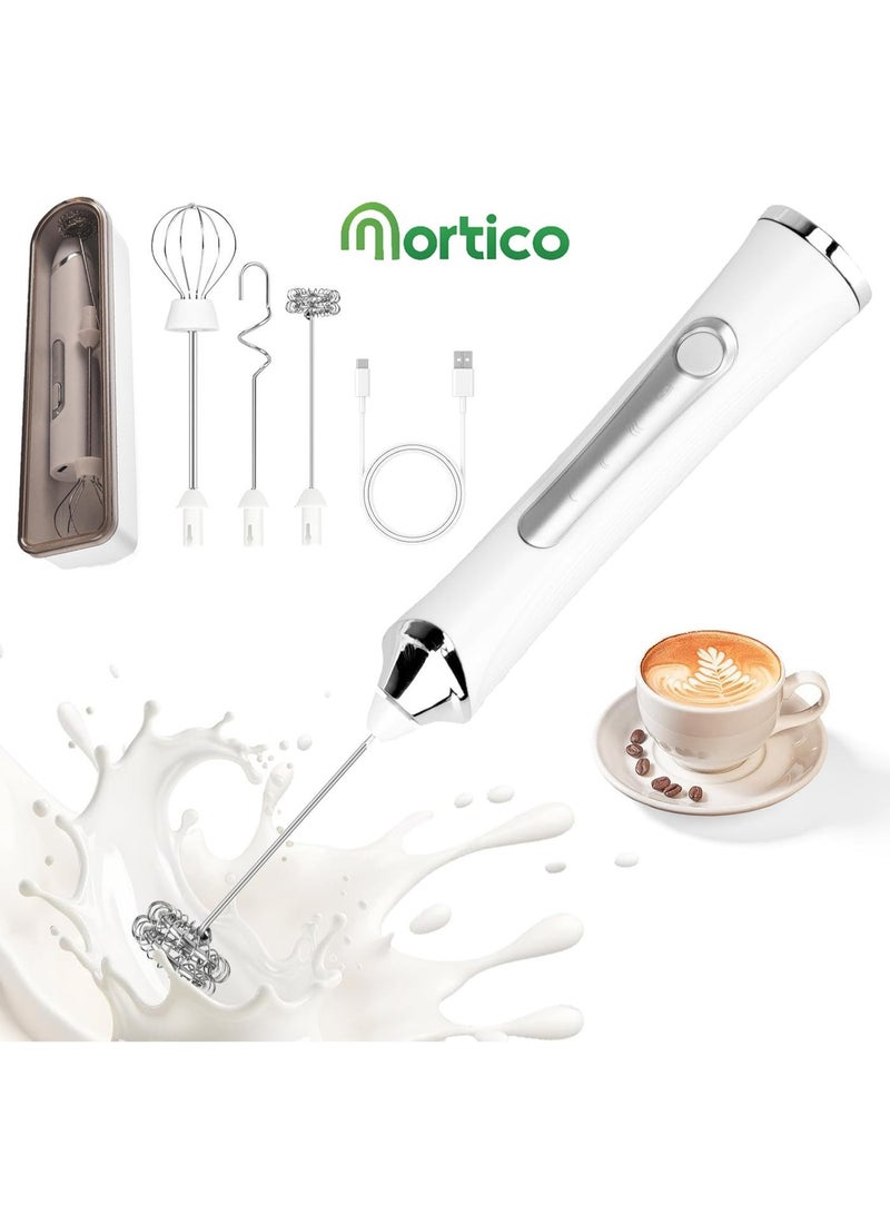 MORTICO Rechargeable Handheld Milk Frother, 3 Variable Speeds, 3 Whisks and Storage Box, Electric Drink Mixer for Latte, Cappuccino, Hot Chocolate, Eggs and Protein Powder, Black - Image 1