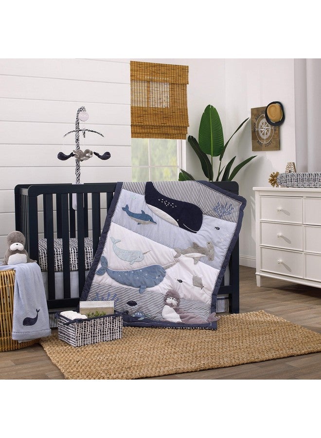 NoJo Seas The Day Blue Whale Super Soft Baby Blanket, Light Blue, Navy - Image 4