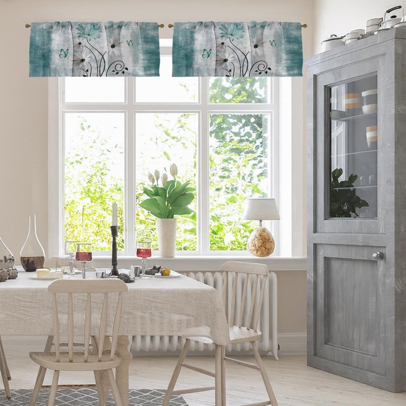 Emvency 2 Pack Valances Window Treatments, Farmhouse Green Daisy Flowers Butterfly Blackout Drapes Adjustable Curtain for Windows Living Room Kitchen Over Sink, 18x52 Inch Rod Pocket Valances - Image 2