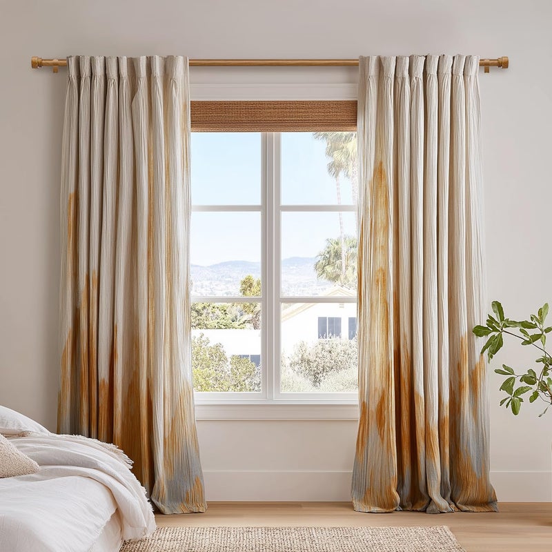 Lootkell Wood Curtain Rods for Windows 66 to 120 Inches 1" Diameter Boho Decorative Heavy Duty Long Window Curtain Rod Adjustable with Handmade Wood Grain Design for Living Room Bedroom Kitchen - Image 2