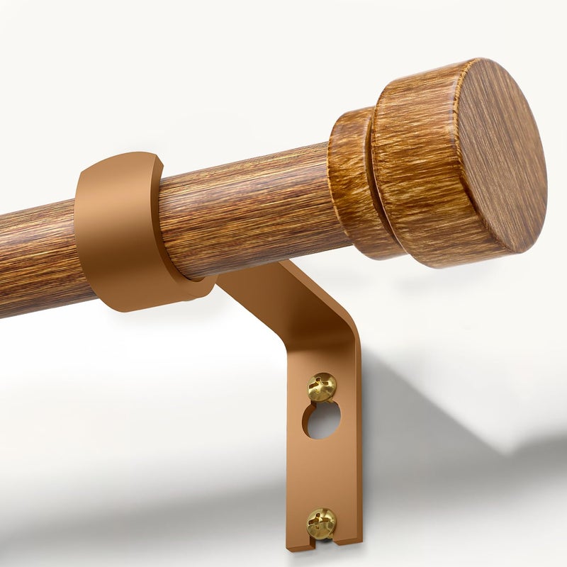Lootkell Wood Curtain Rods for Windows 66 to 120 Inches 1" Diameter Boho Decorative Heavy Duty Long Window Curtain Rod Adjustable with Handmade Wood Grain Design for Living Room Bedroom Kitchen - Image 1