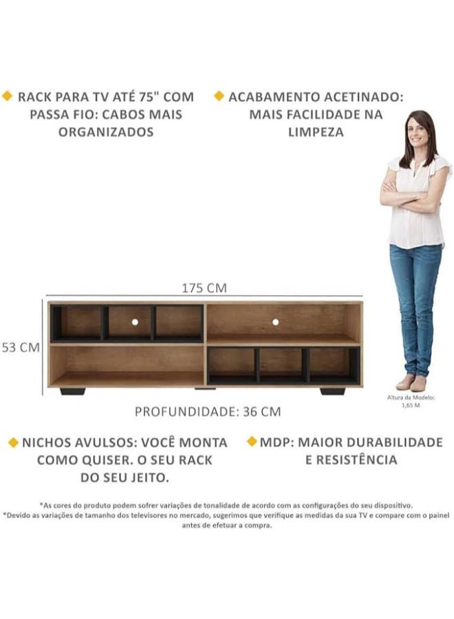 Jazz Multimóveis 75” TV Rack – Rustic & Black Design with Open Niches for Contemporary Living Rooms - Image 2