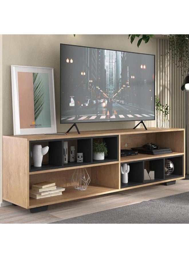 Jazz Multimóveis 75” TV Rack – Rustic & Black Design with Open Niches for Contemporary Living Rooms - Image 1