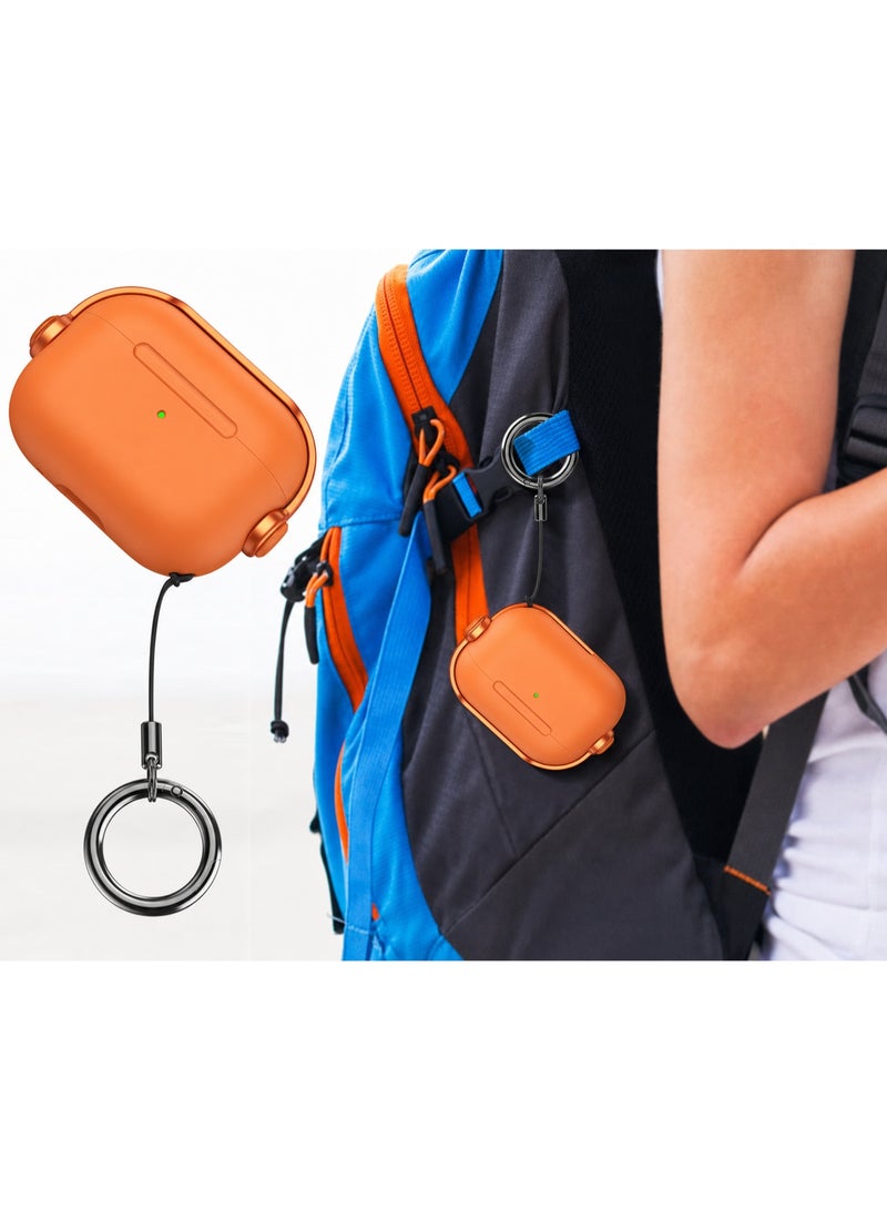 غلاف AirPods Pro 3، غلاف حماية مصنوع من السيليكون الناعم، متوافق مع أبل AirPods Pro الجيل الثالث (كابل USB-C)، غطاء واقٍ مضاد للخدش مع خيط يمنع فقدانه (أحمر برتقالي) - Image 3