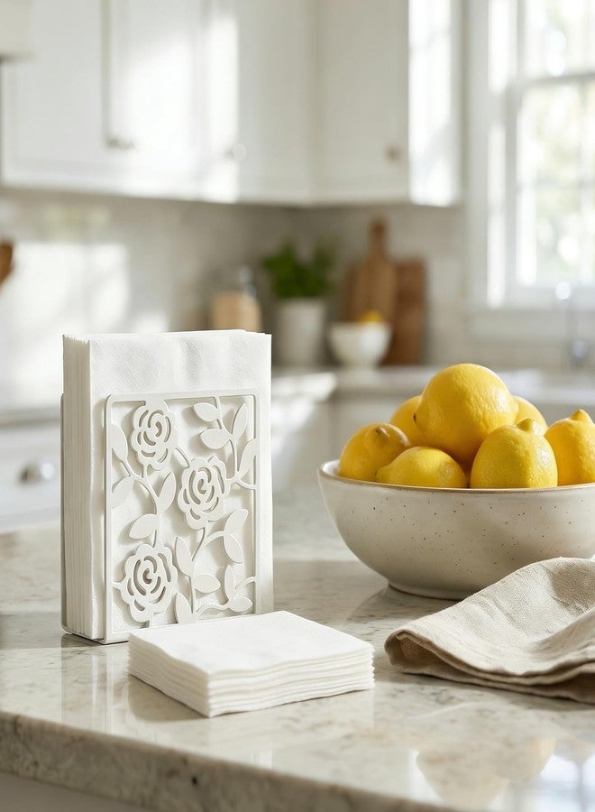 Resama Metal Napkin Holder for Table,Metal Rose Standing Napkin Holder for Kitchen Dining Tables & Countertops, Black Countertop Napkin Holders for Indoor & Outdoor,Unique Table Decor Gifts (White) - Image 2