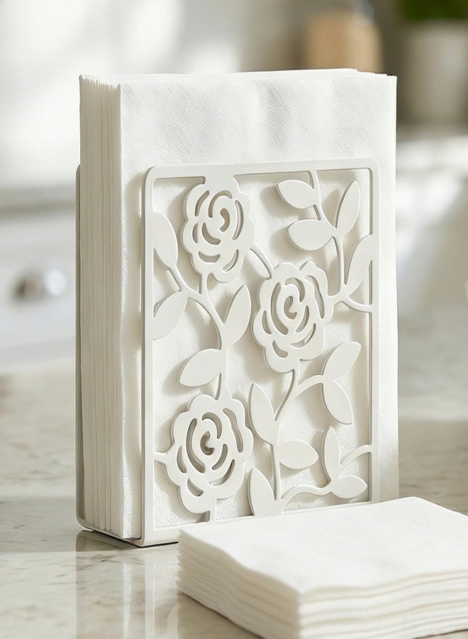 Resama Metal Napkin Holder for Table,Metal Rose Standing Napkin Holder for Kitchen Dining Tables & Countertops, Black Countertop Napkin Holders for Indoor & Outdoor,Unique Table Decor Gifts (White) - Image 1